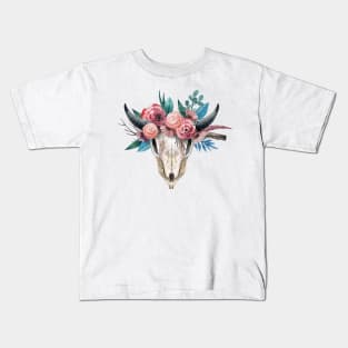 Animal Skull with flower crown Kids T-Shirt